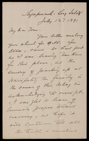 John Weir to Thomas Lincoln Casey, July 12, 1891