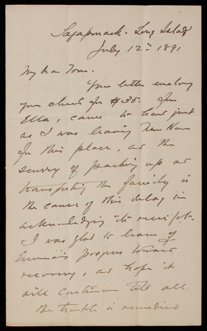 John Weir To Thomas Lincoln Casey, July 12, 1891 - Digital Commonwealth