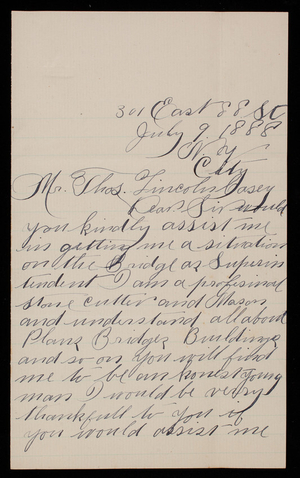 D. J. Kelly to Thomas Lincoln Casey, July 9, 1888