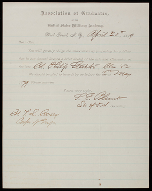Association of Graduates of the United States Military Academy to Thomas Lincoln Casey, April 20, 1879
