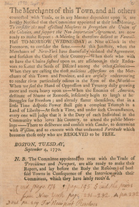 The Merchants of this Town, and all others connected with Trade, 4 September 1770