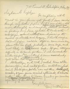 Letter from Benjamin Smith Lyman to G. V. M. Rafelye