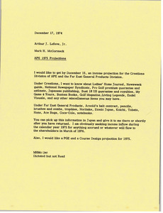 Memorandum from Mark H. McCormack to Arthur J. Lafave