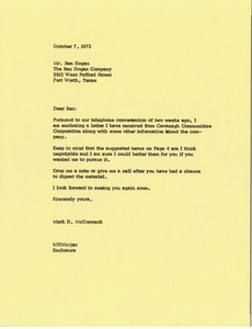 Letter from Mark H. McCormack to Ben Hogan