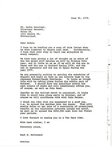 Letter from Mark H. McCormack to Andre Heiniger