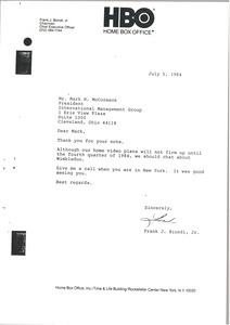Letter from Frank J. Biondi to Mark H. McCormack