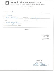 Fax from Laurie Roggenburk to Mark H. McCormack
