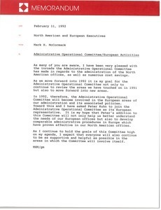 Memorandum from Mark H. McCormack to North American and European executives