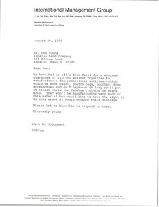 Letter from Mark H. McCormack to Don Young