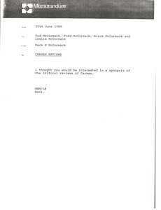 Memorandum from Mark H. McCormack to Ned McCormack, Todd McCormack, Breck McCormack and Leslie McCormack