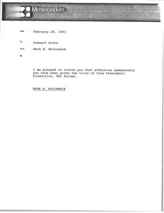 Memorandum from Mark H. McCormack to Stewart Binns