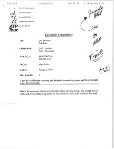 Fax from Mark Miles to Eric Drossart and Bob Kain