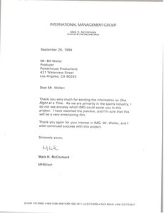 Letter from Mark H. McCormack to Bill Welter