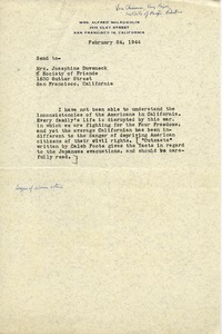 Letter from Mrs. Alfred McLaughlin to Josephine W. Duveneck