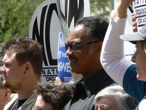 Jesse Jackson among the protesters during the march opposing the War in Iraq