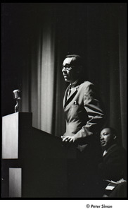 Martin Luther King Jr. rally at the Fieldston School: Wyatt Tee Walker speaking, Martin Luther King Jr. seated behind