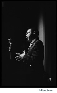 Martin Luther King, Jr., addressing the audience at a rally at the Fieldston School