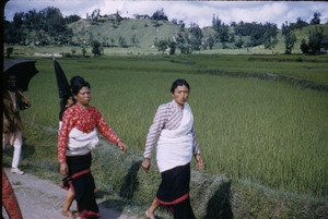 Women walking in valley