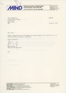 Letter from Anny Brackx to Judi Chamberlin