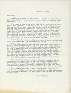 Letter from Judi Chamberlin to Anne Tillig