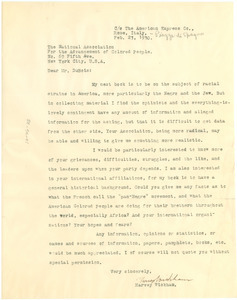 Letter from Harvey Wickham to W. E. B. Du Bois