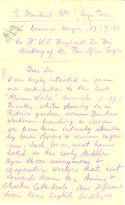 Letter from M. F. C. Honore to W. E. B. Du Bois