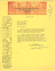 Letter from Associated Negro Press to W. E. B. Du Bois