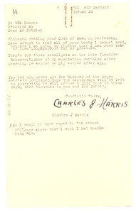 Letter from Charles J. Harris to W. E. B. Du Bois