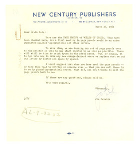 Letter from Mainstream to W. E. B. Du Bois