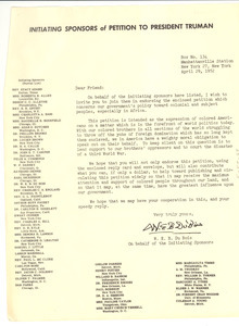 Circular letter from Initiating Sponsors of Petition to President Truman to unidentified correspondent