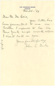 Letter from John L. Dube to W. E. B. Du Bois