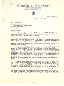 Letter from National Maritime Union of America to W. E. B. Du Bois