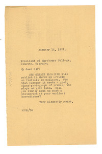 Letter from W. E. B. Du Bois to Morehouse College