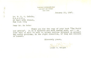 Letter from Louis T. Wright to W. E. B. Du Bois