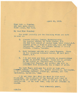 Letter from W. E. B. Du Bois to Ruth A. Moseley
