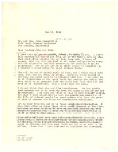 Letter from W. E. B. Du Bois to Mr. & Mrs. John Somerville