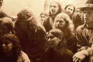 Members listening to Spirit in Flesh rehearse at Warwick Studio. Note looks of ecstasy on individual faces