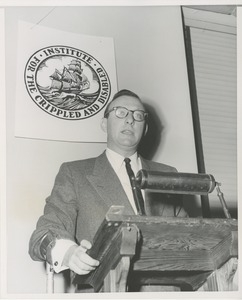 Man giving a speech during national employ the physically handicapped (neph) week