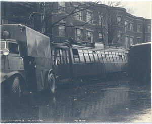 Blue Hill Avenue accident, view of derailed streetcar