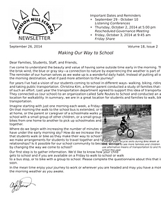 Mission Hill School newsletter, September 26, 2014