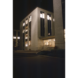 Hayden Hall Entrance, Quad side; Night scene, 1962