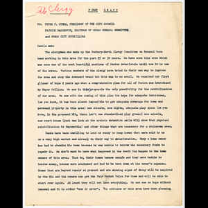 Draft letter to Peter F. Hynes, Patrick McDonough, and other city councilors concerning lack of funds and renewal efforts