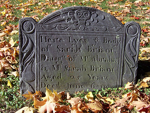 Sarah Briant [i. e. Bryant] headstone, Old Burying Ground, Wakefield, Mass.
