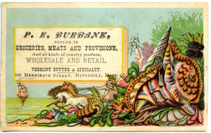 P. E. Burbank, dealer in groceries, meats and provisions