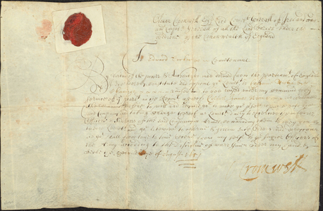 Officer's commission from Oliver Cromwell to Edward Cucker, 1651 August 2