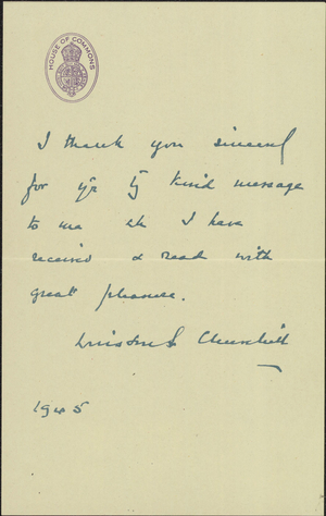 Letter from Winston Churchill to G. Edward Elwell, Jr., 1945 October 3