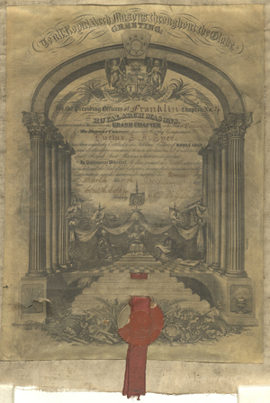 Royal Arch certificate issued to Lucius A. H. Ayer, 1876 March 2