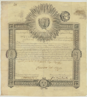 Master Mason certificate issued to Chauron du Malo, 1766 January 28