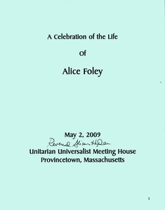 Alice Foley, PASG Co-Founder Memorial Service