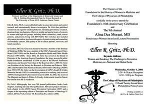 Invitation for the Alma Dea Morani Award ceremony for Ellen Gritz